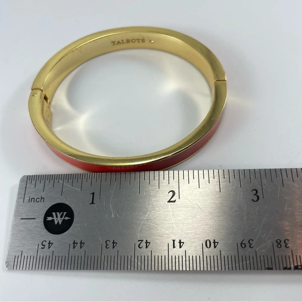 Talbots Gold Tone Orange Enamel Hinged Clamp Bangle Bracelet Trendy Beautiful